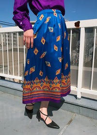 画像をギャラリービューアに読み込む, Vintage blue geometric silk skirt ( ヴィンテージ ブルー ジオメトリック シルク スカート )
