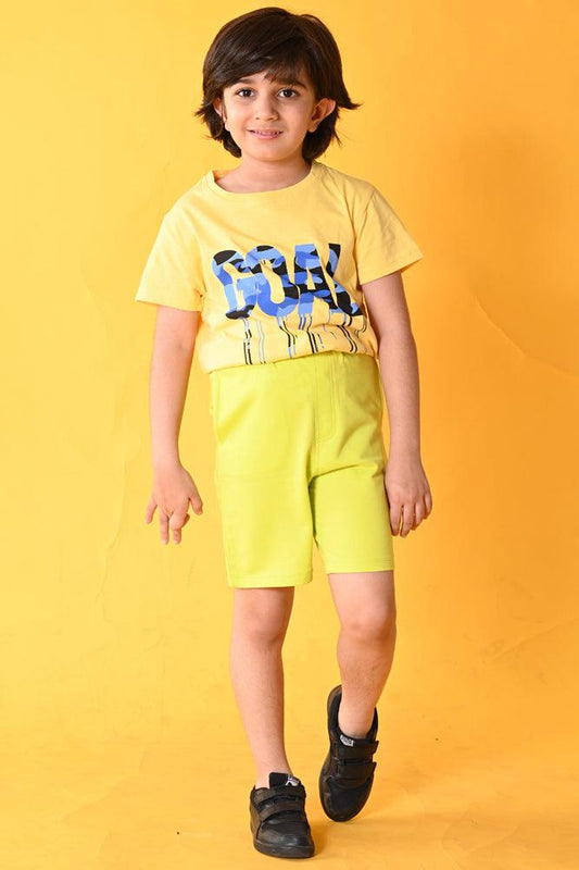 Anthrilo - Yellow Goal Print T-shirt And Shorts Set For Boys