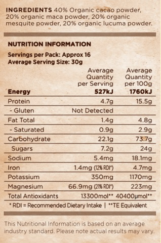 Lifefoods Superfood Smoothie nutritional analysis