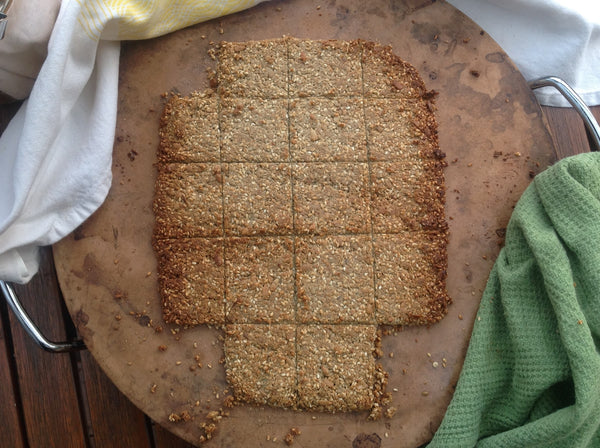Sunflower Seed Crackers made without baking paper on a pizza stone