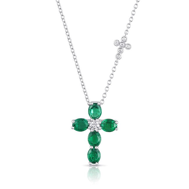 Emerald  & Diamond Cross Necklace