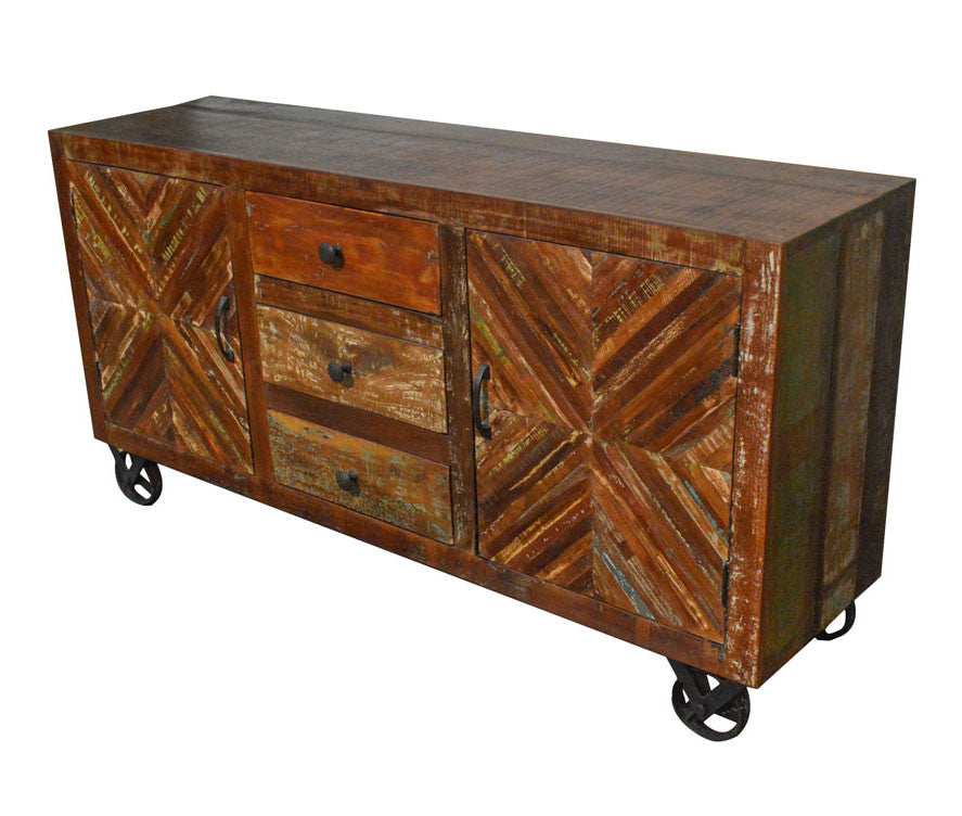 Reclaimed Industrial Sideboard Buffet Table Storage Cabinet On Iron Wh Favors Handicraft