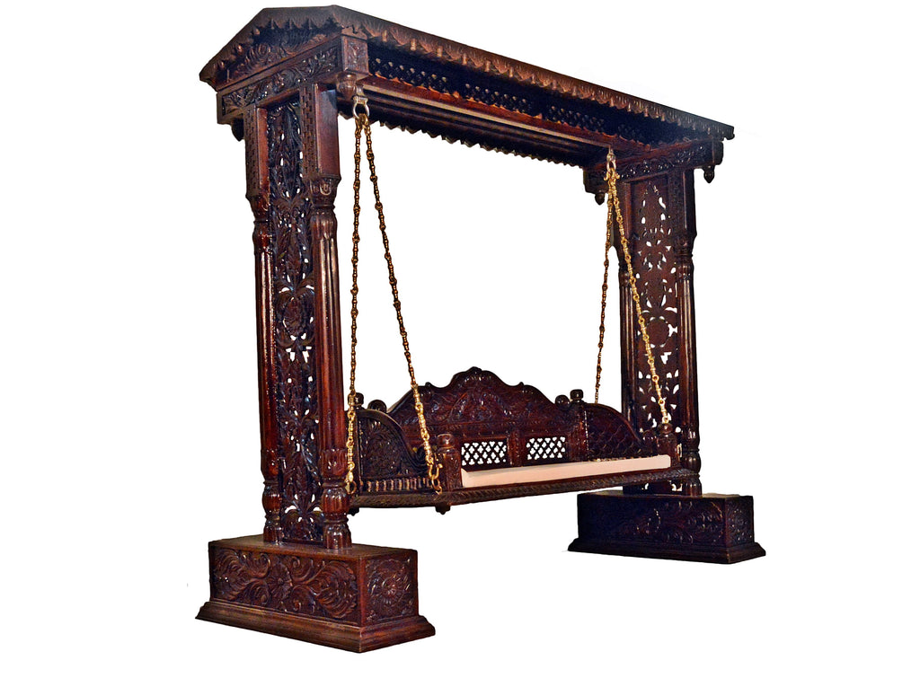 Jali Flower Design Wooden Carved Royal Swing Set Indoor