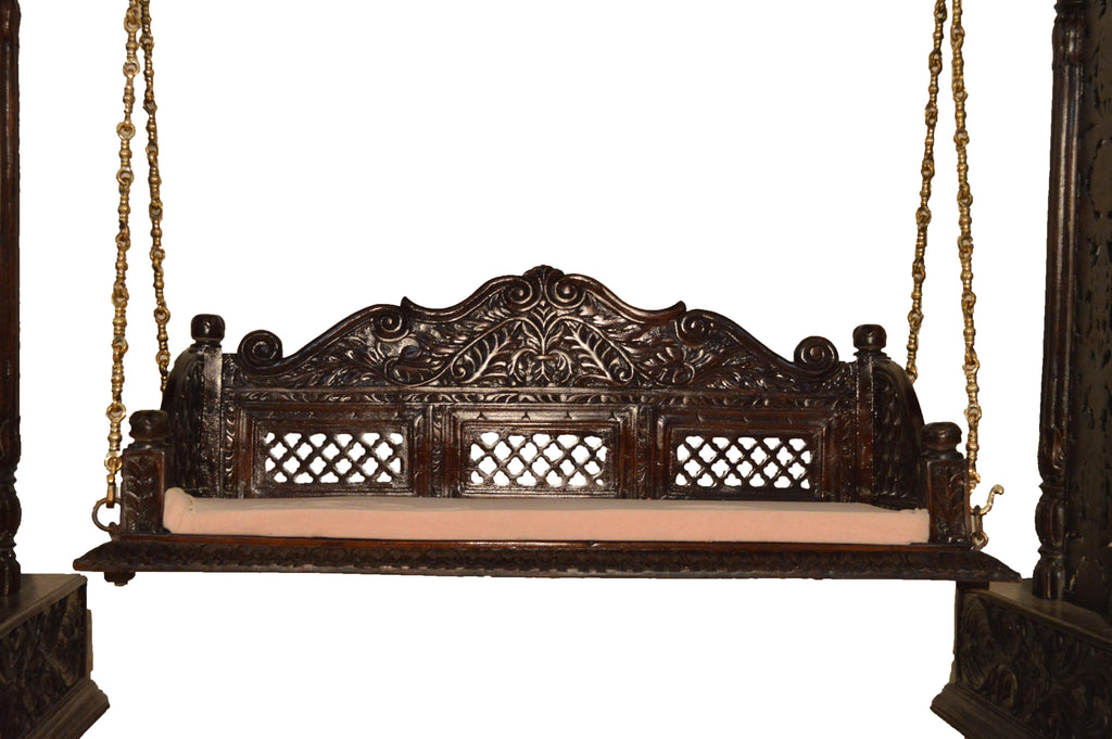 Jali Flower Design Wooden Carved Royal Swing Set Indoor