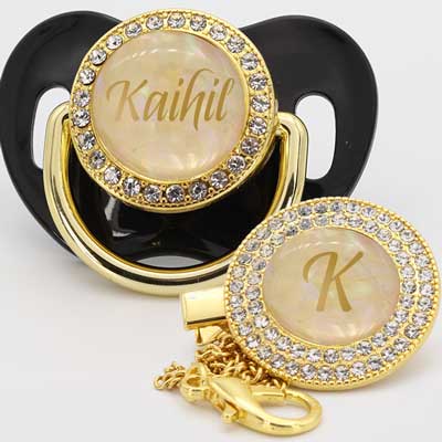 Chupete personalizado con perlas de oro rosa - Pacifierbling