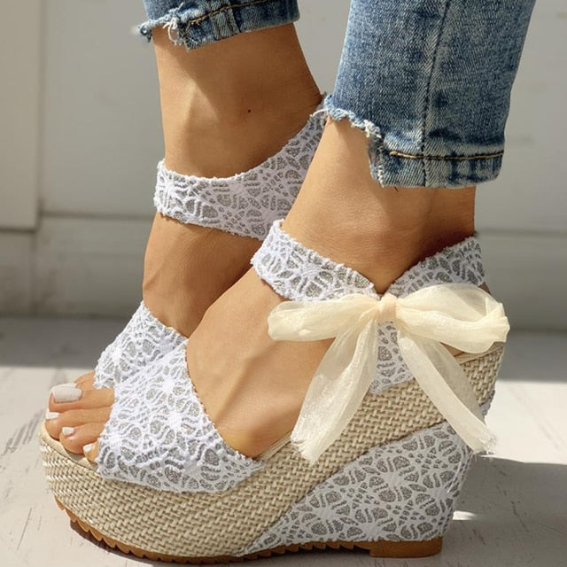 INS Hot Lace Leisure Women Wedges Heeled Women Shoes 2021 Summer Sandals Party Platform High Heels S