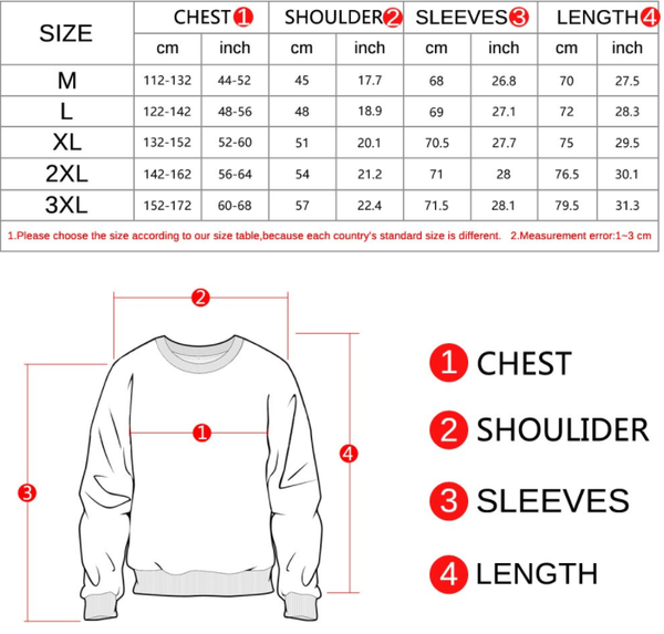 Hoodie Size Table