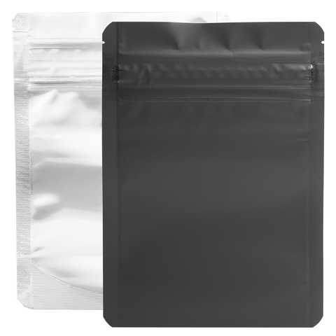 1/8th 3.5 g gram CR child resistant proof bulk wholesale premium mylar barrier packaging bags exit dispensary compliance compliant dragon chewer packaging solution baggies matte black vista tear notch free shipping