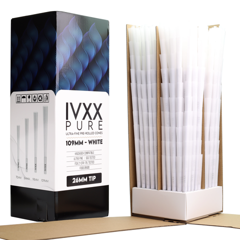 109mm IVXX Pure Pre-Rolled Paper Cones bulk wholesale dragon chewer knock box fast production dispensary