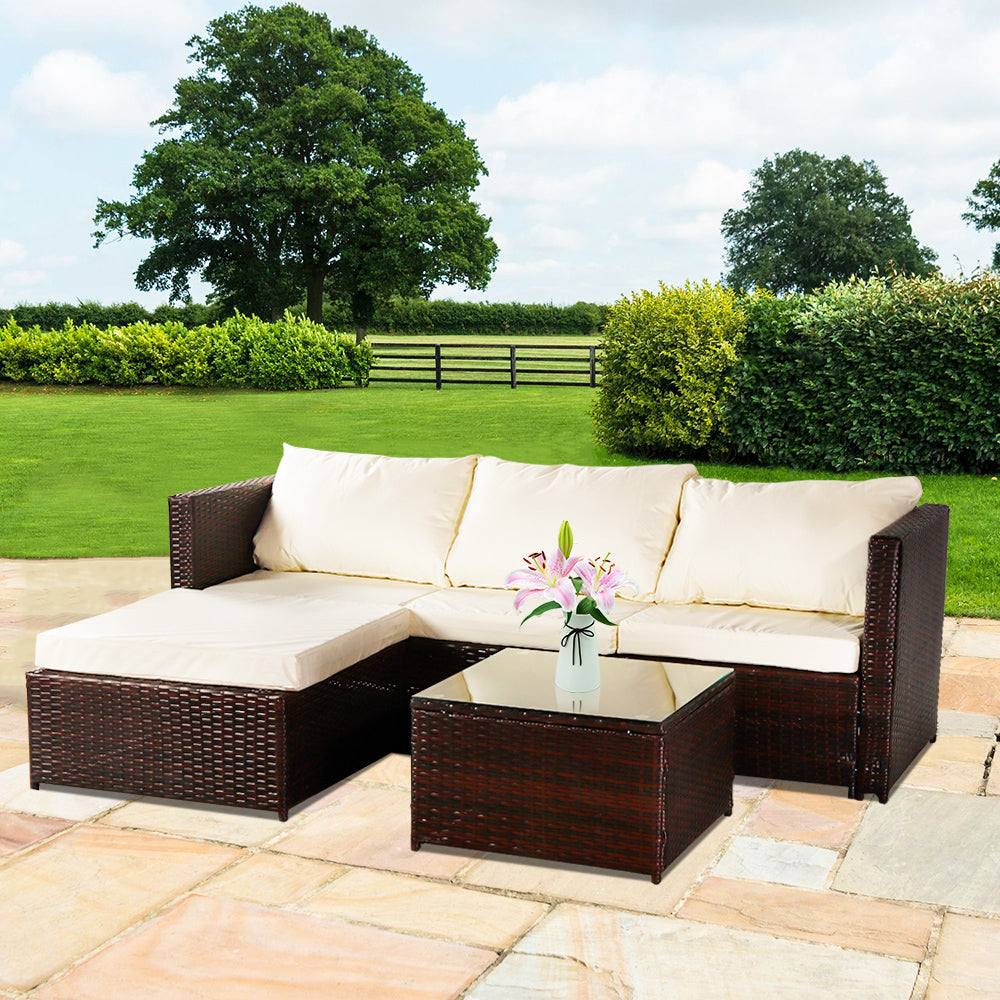 small brown rattan corner sofa