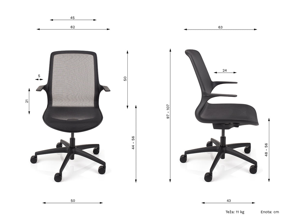 DIMENZIJE PISARNIŠKEGA STOLA LUX ČRNE BARVE