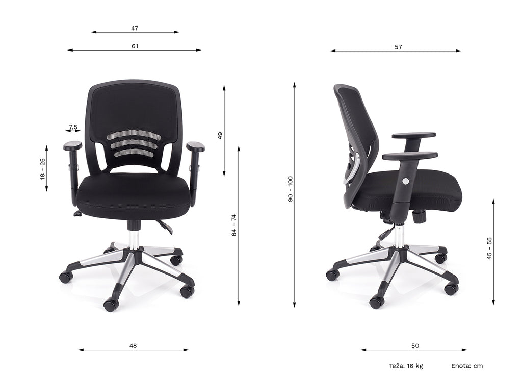 dimenzija uredske stolice delta