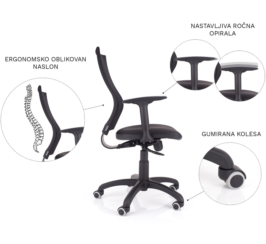 ERGONOMSKO OBLIKOVAN NASLON NA PISARNIŠKEM STOLU DYNAMIC CLASSIC