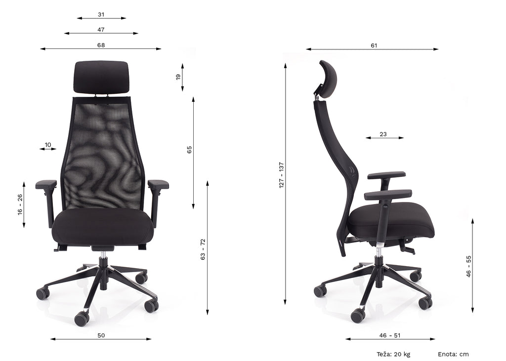 PISARNISKI STOL DYNAMIC DIMENZIJE STOLA