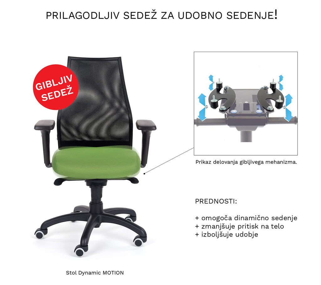 udoben stol z gibljivim sedežem dynamic air