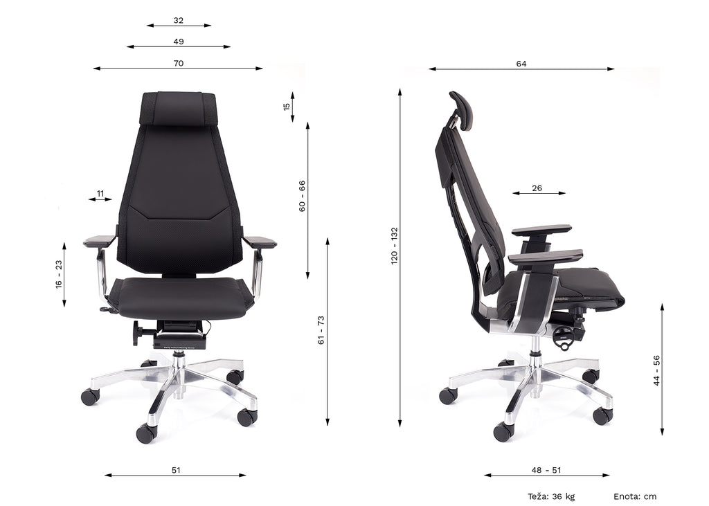 dimenzije pisarniškega stola v usnju genidia