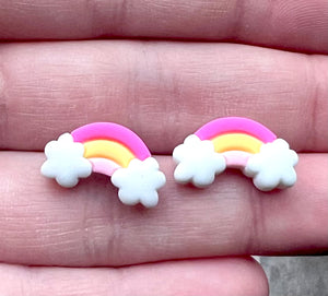 Rainbow Resin Stud Earrings - Pretty Pink Petals