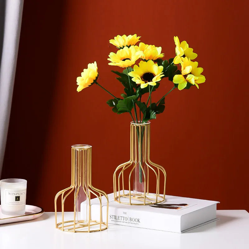 Modern Iron Golden Glass Vase Metal Wire Decorative – acacuss