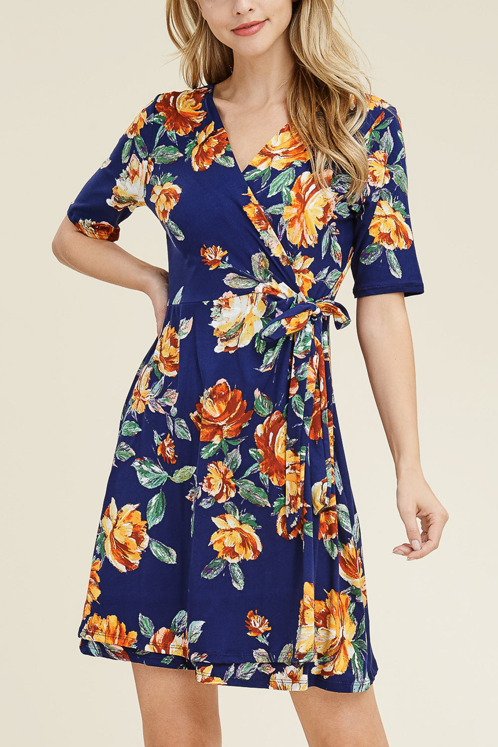 Short Sleeve V- Neck Floral Print Dress – Riah Fashion