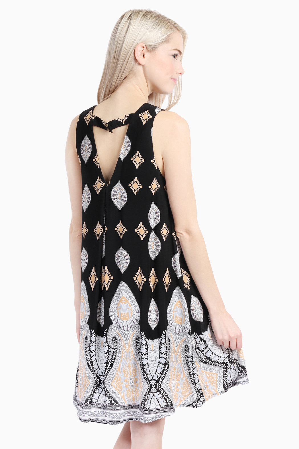 V-Neck Keyhole Back Sleeveless Print Dress – Riah Fashion
