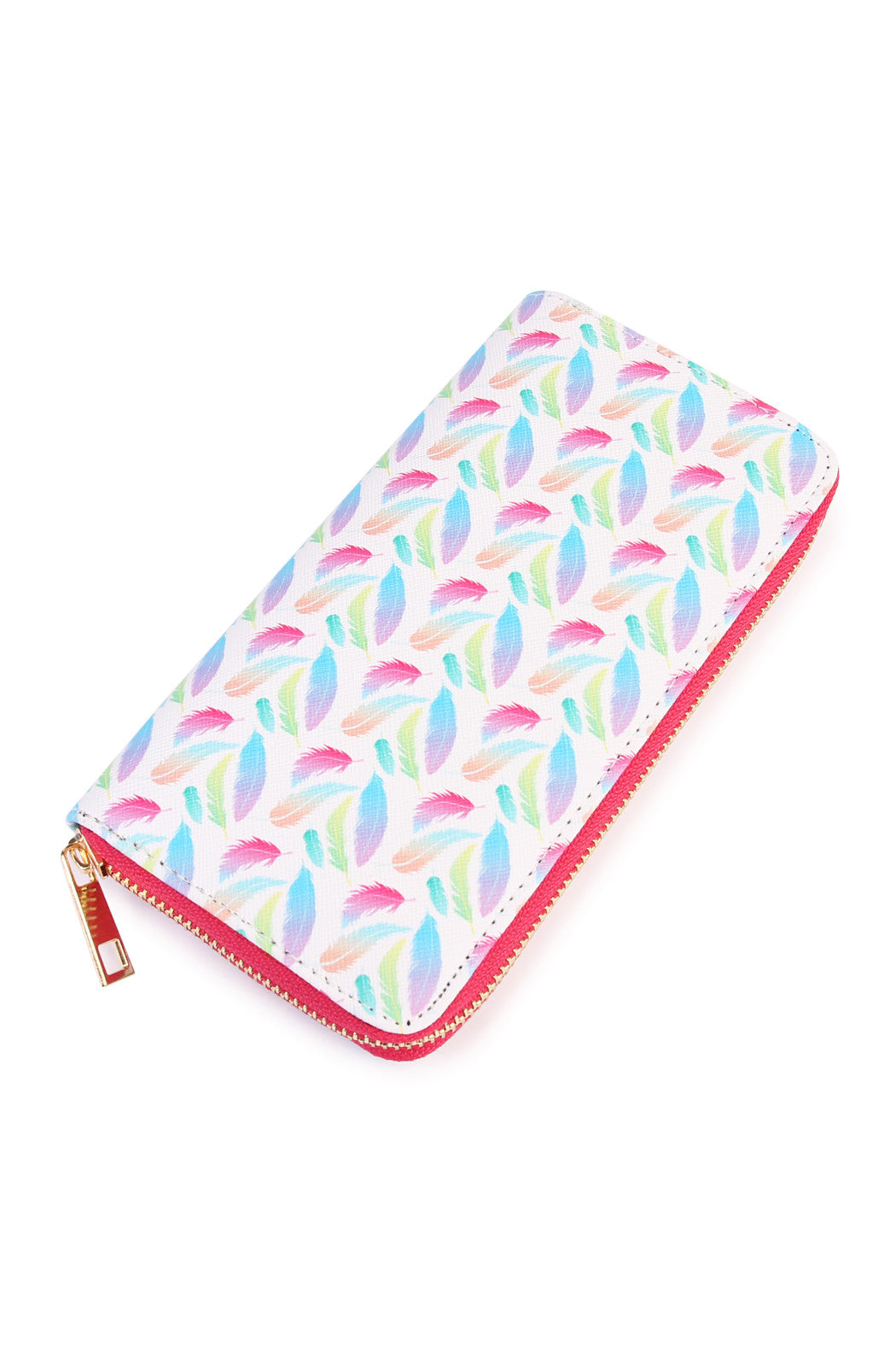 Multi Color Feather Zipper Wallet