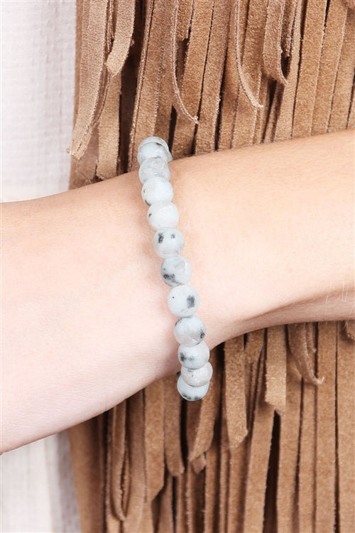 HDB1736 GREY 8mm NATURAL BEAD STRETCH BRACELET