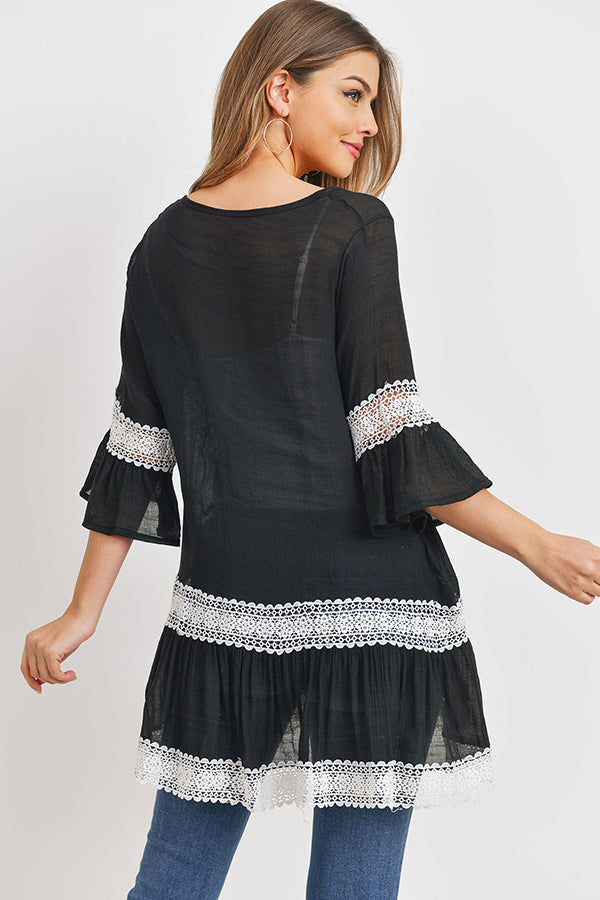 black lace tunic top