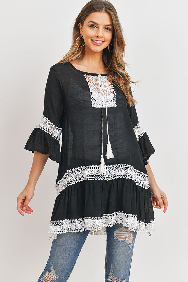 black lace tunic top