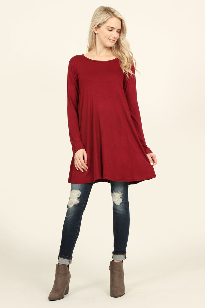 Long Sleeved Solid Tunic Top – Riah Fashion