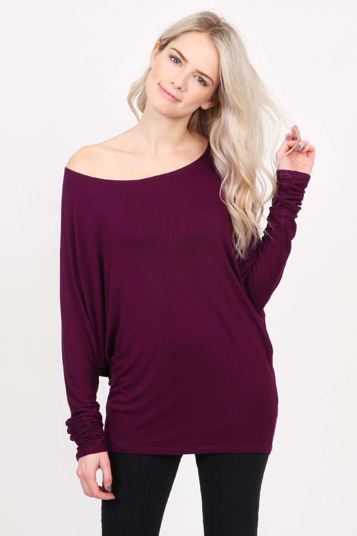 Long Sleeve Dolman Off-Shoulder Top – Riah Fashion