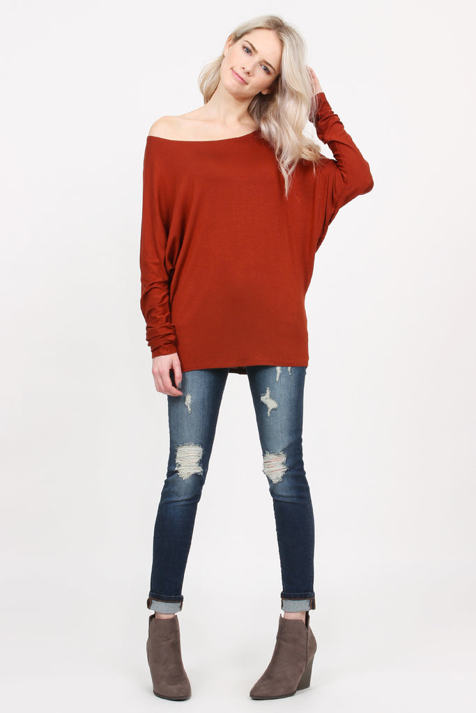 Long Sleeve Dolman Off-Shoulder Top – Riah Fashion