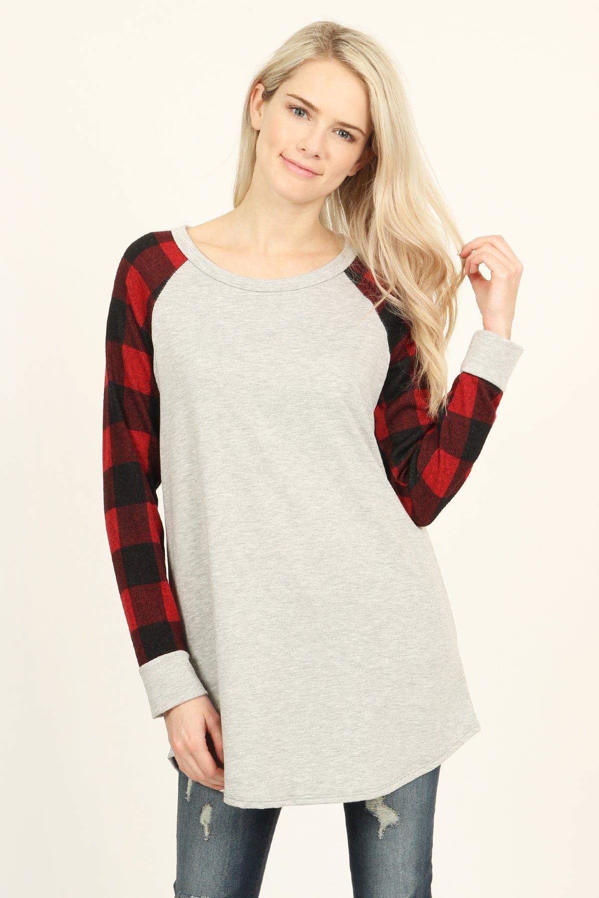 French Terry Plaid Sleeve Knit Tunic – Riah Fashion