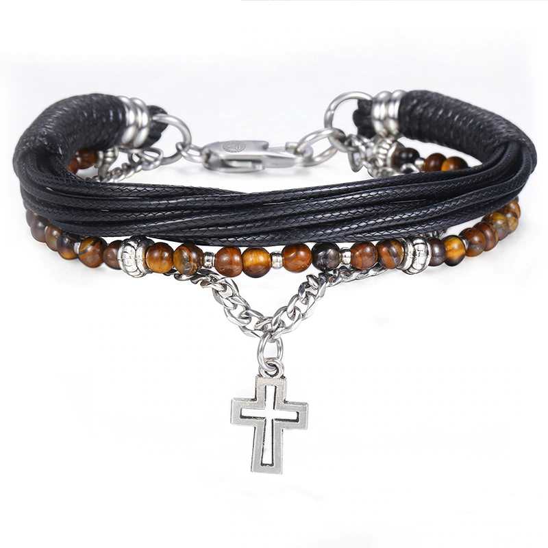 Layered Bracelet - Cross Bracelet- Beaded Bracelet