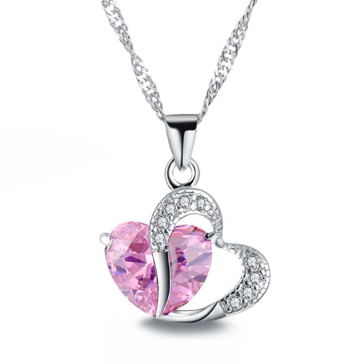 Pink Heart Pendant Necklace-Silver Tone Necklace