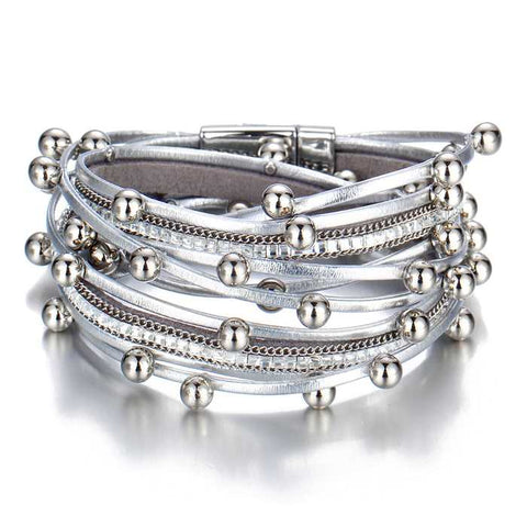silver leather layered bracelet