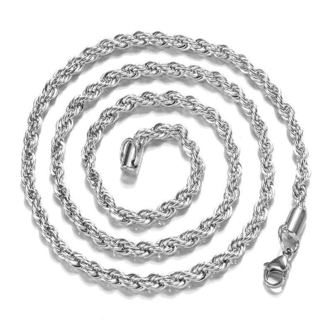 Real Necklace For Men|Twist Silver Rope Necklace