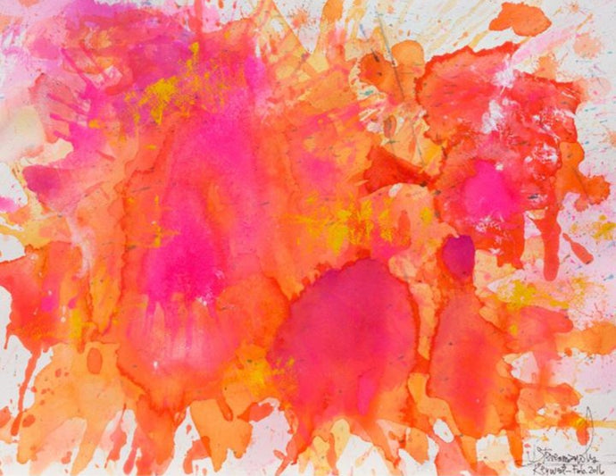 J. Steven Manolis, Flamingo-Key West, 1832-2016-1216.06, watercolor, gouache and acrylic painting on Arches paper, 12 x 16 inches, Pink and orange Abstract Art, Tropical Watercolor paintings for sale at Manolis Projects Art Gallery, Miami, Fl