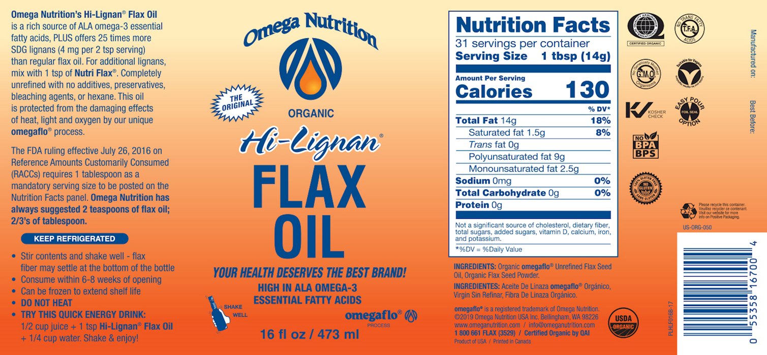 Omega Nutrition Hi Lignan Flax Oil 16 oz
