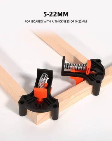 Woodworking Clamp Set supports 5mm to 22mm thickness.