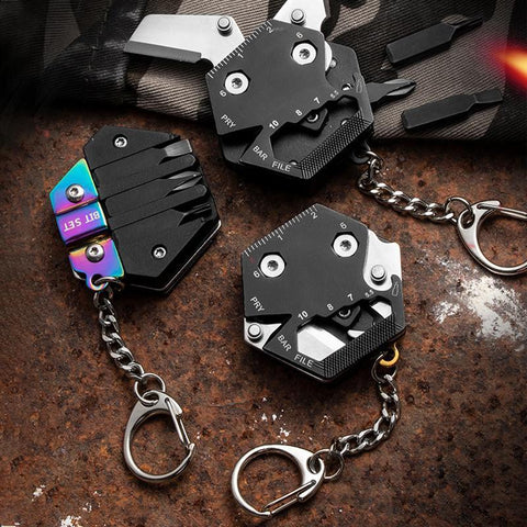 Multifunctional Hexagon Keychain Tool comes in 3 colors.