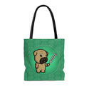 Pug holding a vibrating tuning fork - Green Tote Bag - Something Woo