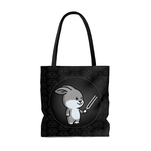 Rabbit holding a vibrating tuning fork - Black Tote Bag - Something Woo