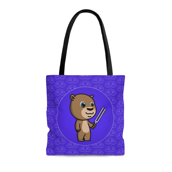 Bear holding a vibrating tuning fork - Indigo Tote Bag - Something Woo