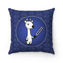 Figfare holding a vibrating tuning fork - Navy Faux Suede Pillow - Something Woo