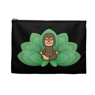 Bigfoot meditating on a green lotus flower - Black Zippered Pouch - Something Woo