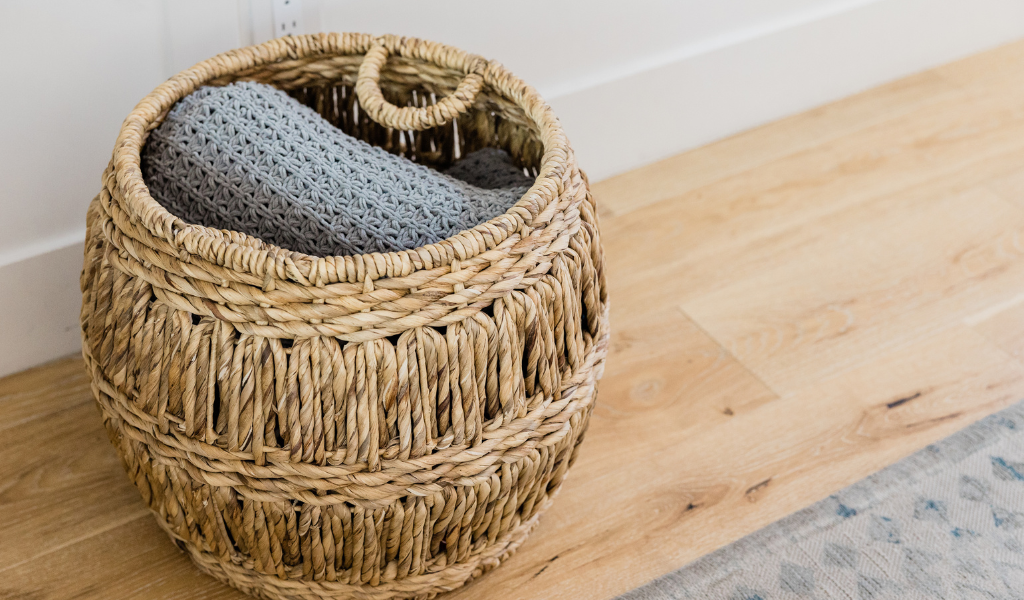 how to love your home even if it's not perfect. reorganize so your home functions well. basket storage solutions.