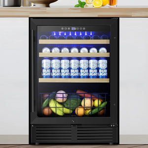 Tittla 24 Inch Wine and Beverage Refrigerator, 4.9 Cu.Ft. Under Counter Build-in Beer Soda Chiller With Glass Door - Tylza