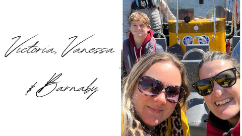 Victoria, Vanessa & Barnaby selfie on board Cornwall Seafari's Bumblebee rib boat