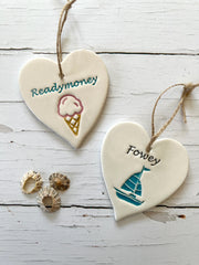 Fowey & Readymoney Ceramic Heart Decorations