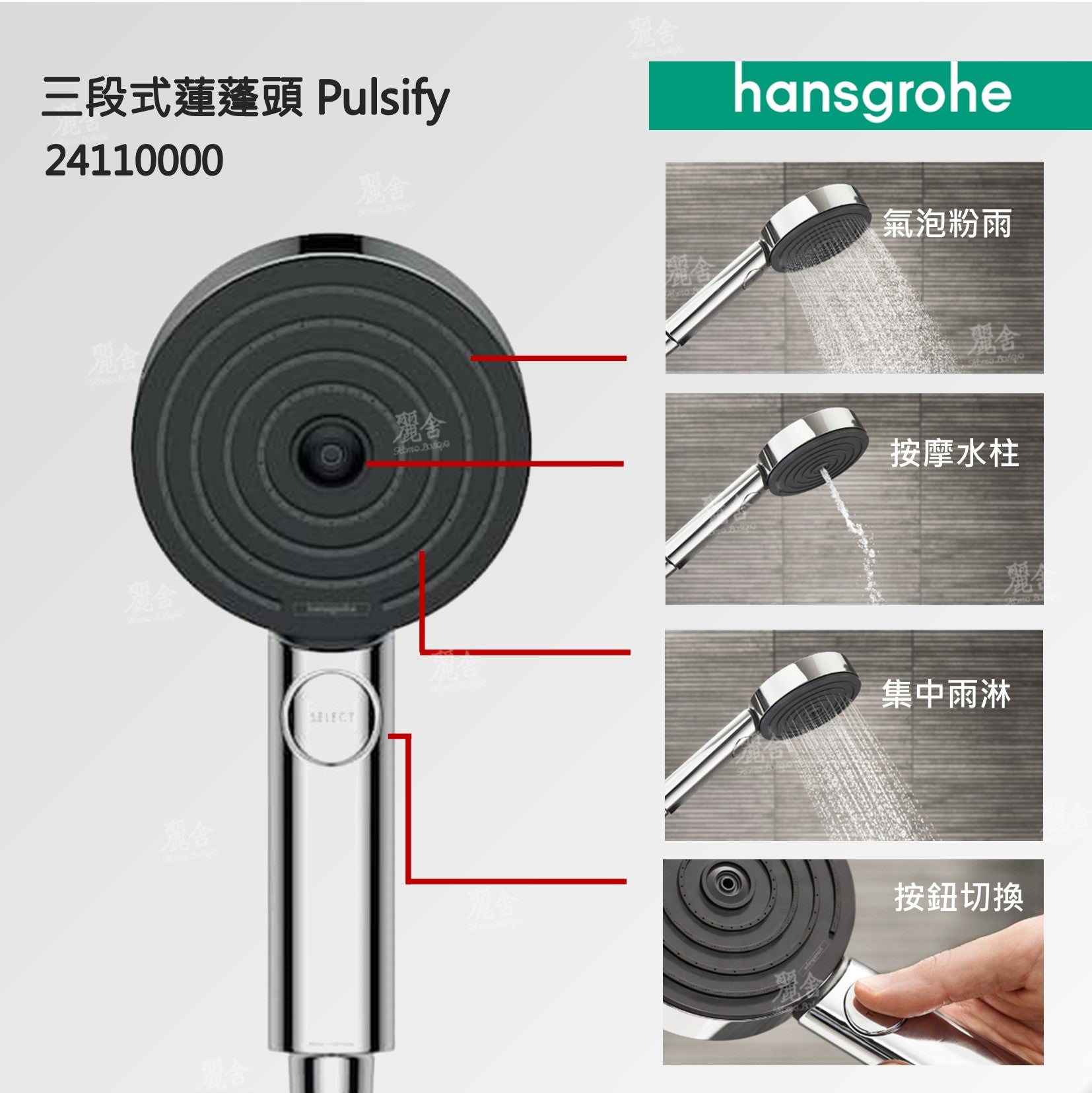 hansgrohe-三段式蓮蓬頭-Plusify，24110000